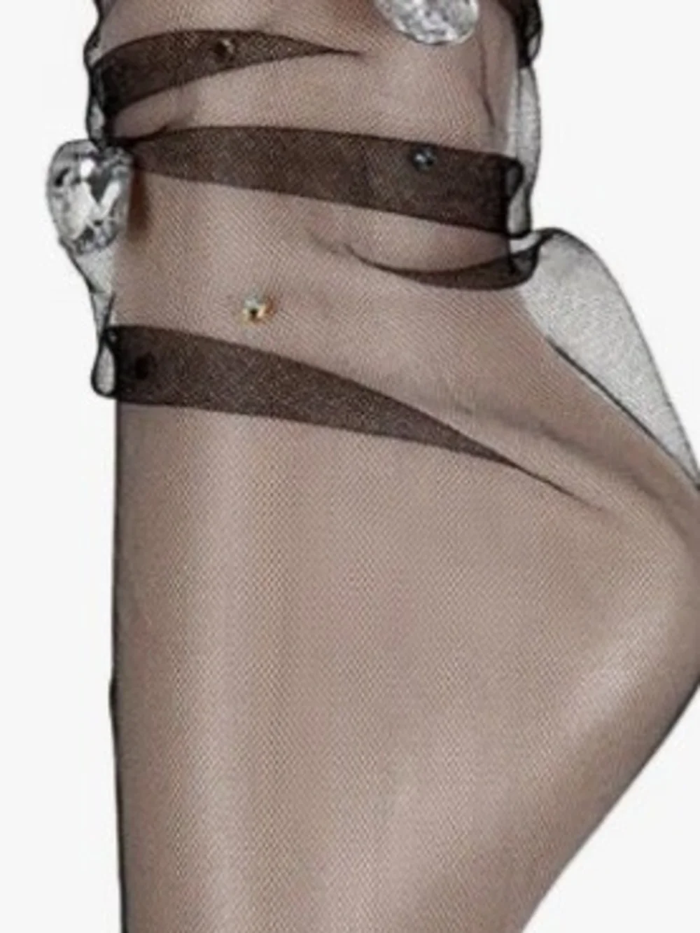 Black Embellished Sheer Socks Tulle Mesh Sexy Slouch Stocking